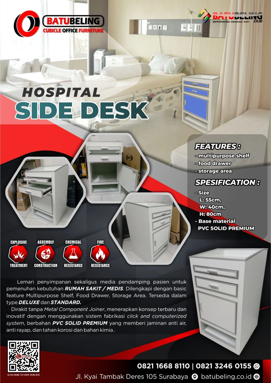 Bedside Cabinet Rumah Sakit BATUBELING PVC Solid Premium